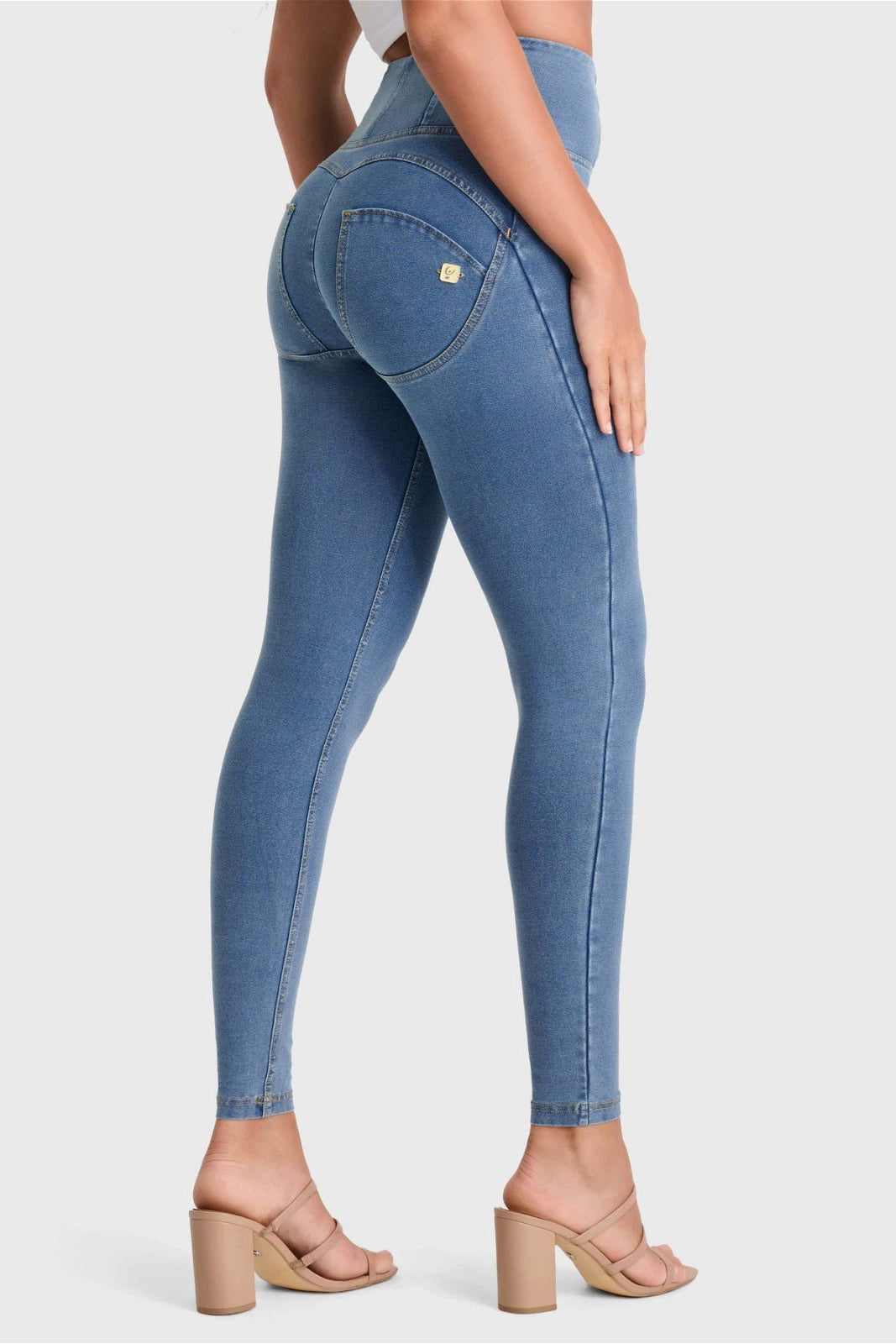 WR.UP® Denim - High Waisted - Full Length - Light Blue + Yellow Stitching 1