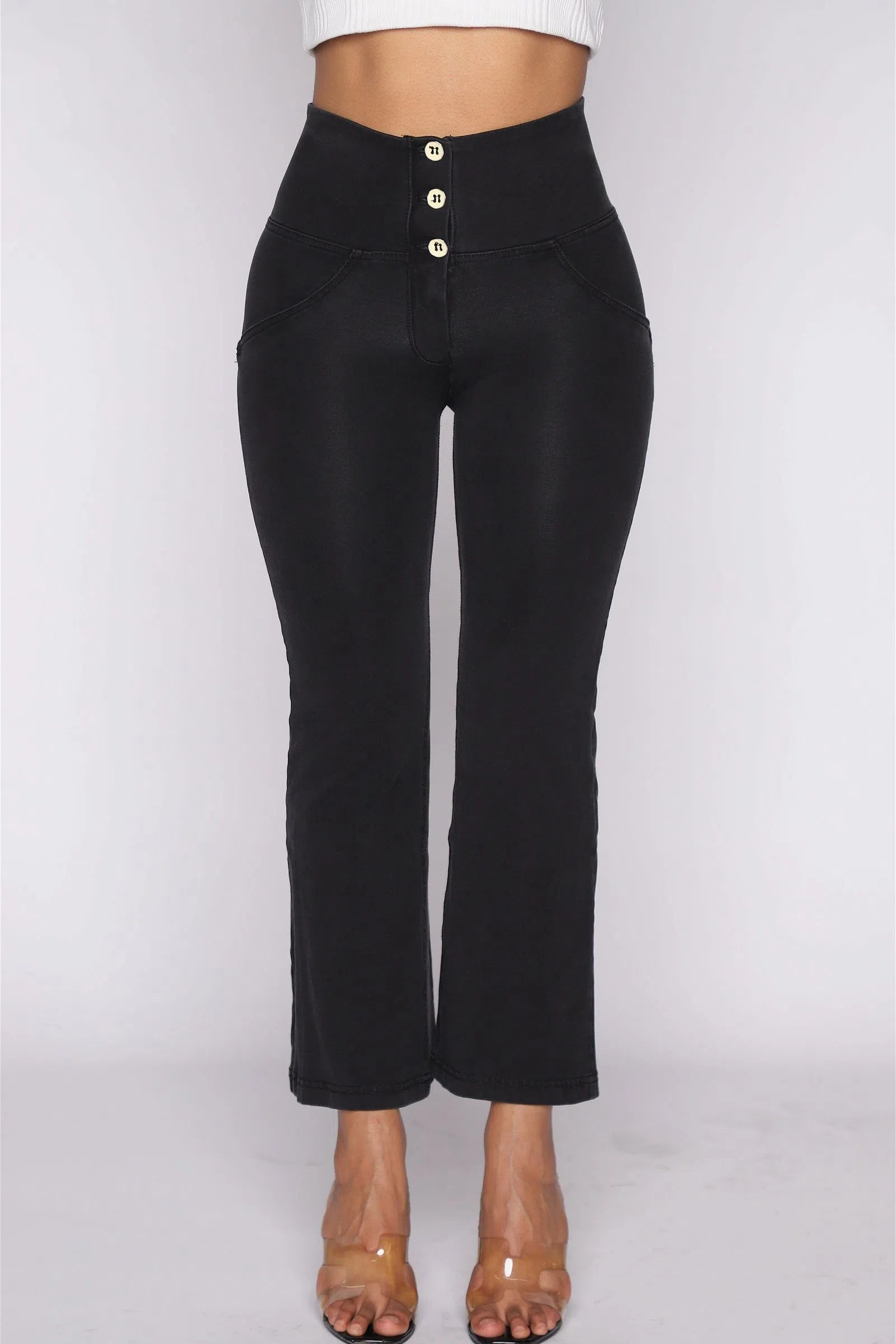 WR.UP® Denim - High Waisted - Kick Flare - Black + Black Stitching 2