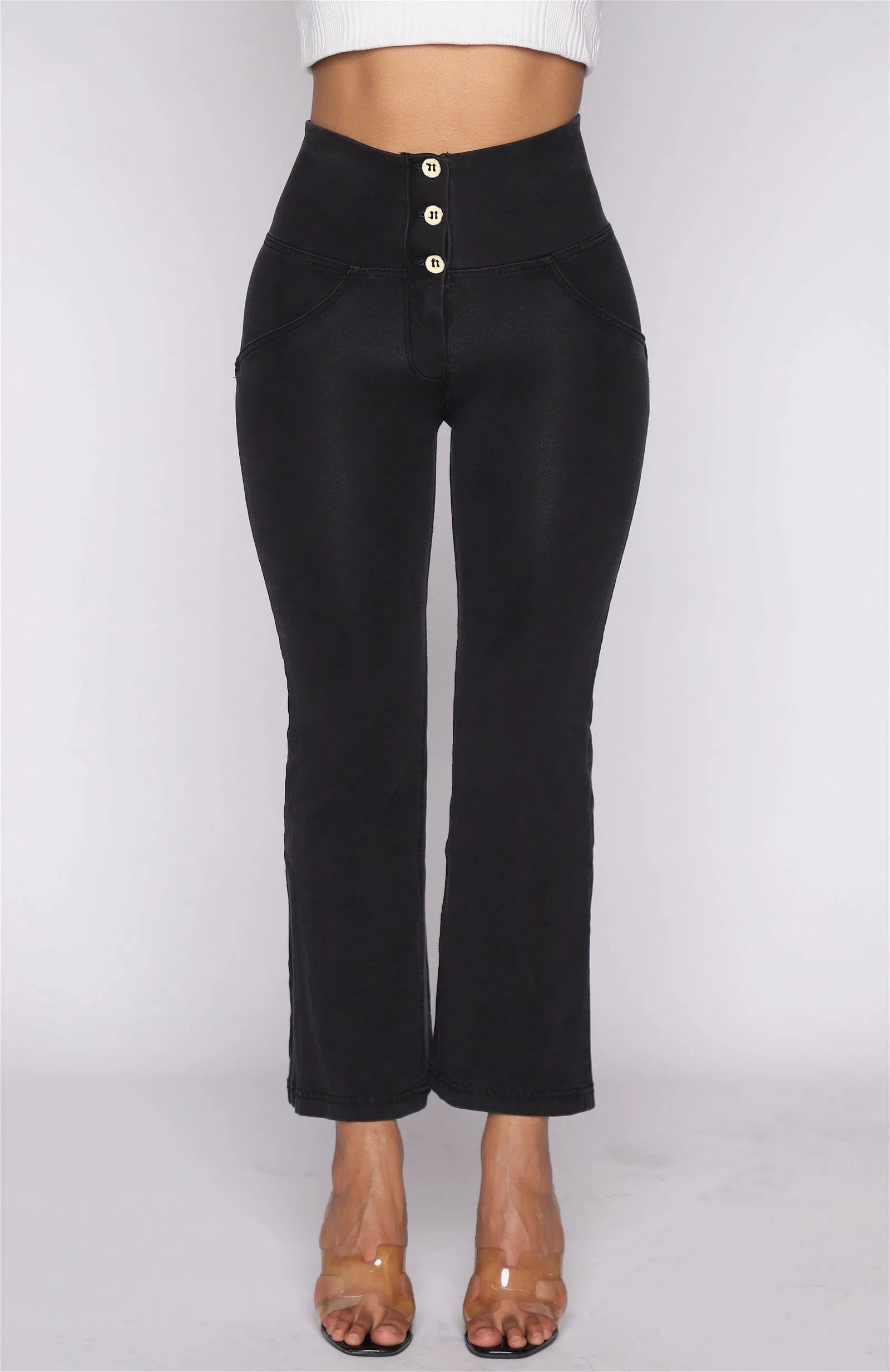 WR.UP® Denim - High Waisted - Kick Flare - Black + Black Stitching 2