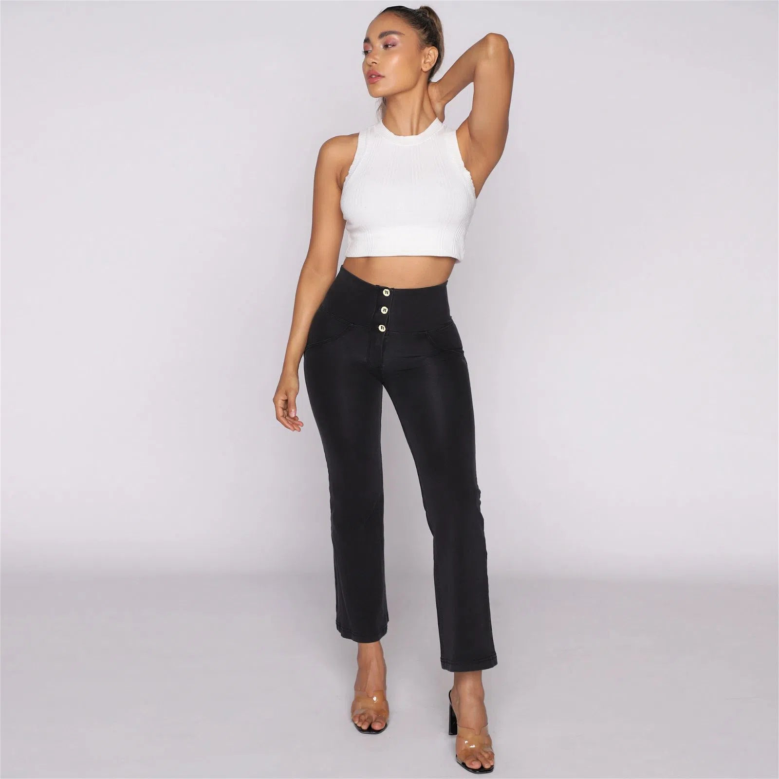 WR.UP® Denim - High Waisted - Kick Flare - Black + Black Stitching 1