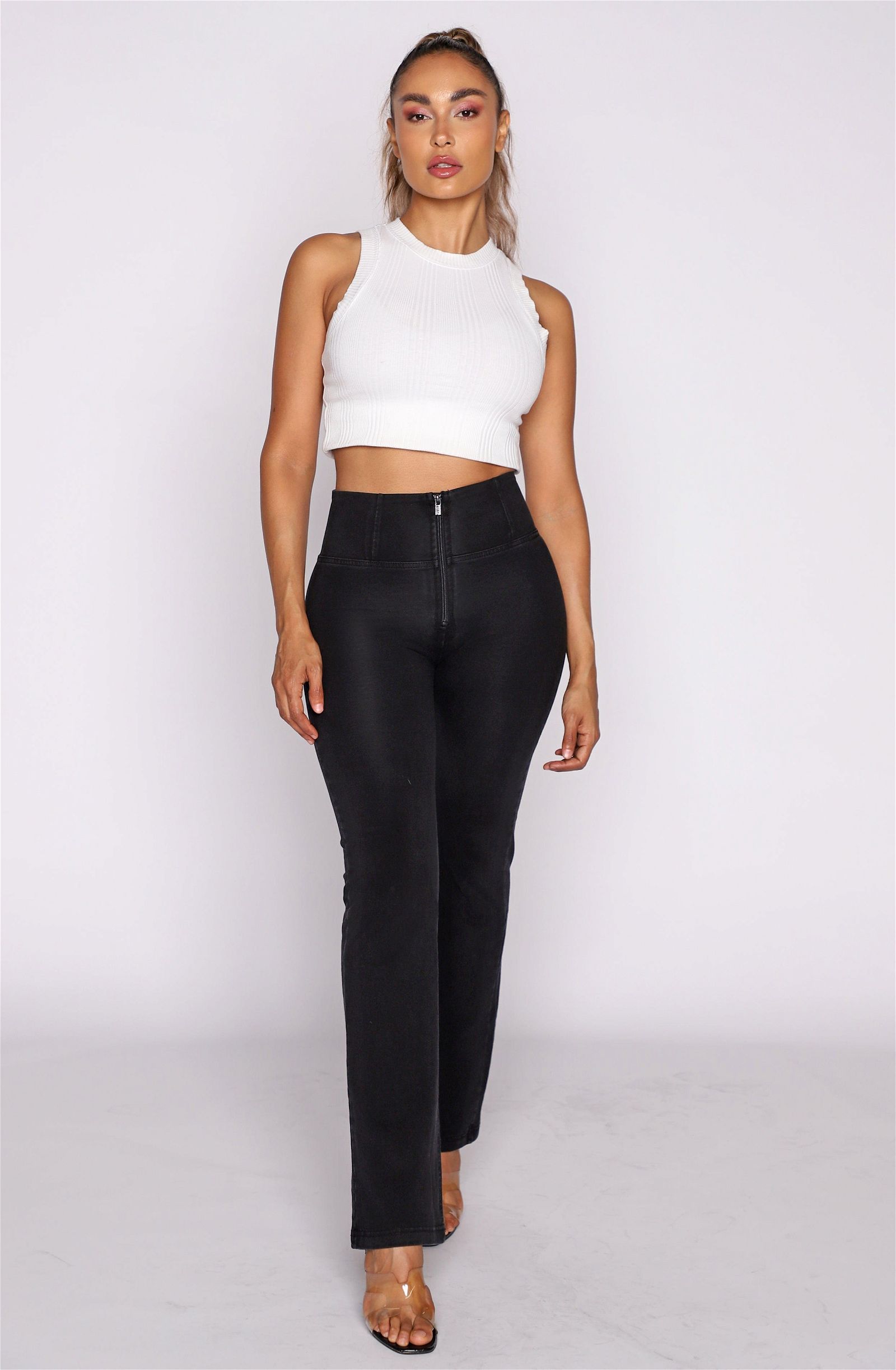 WR.UP® Denim - High Waisted - Petite Flare - Black + Black Stitching 2