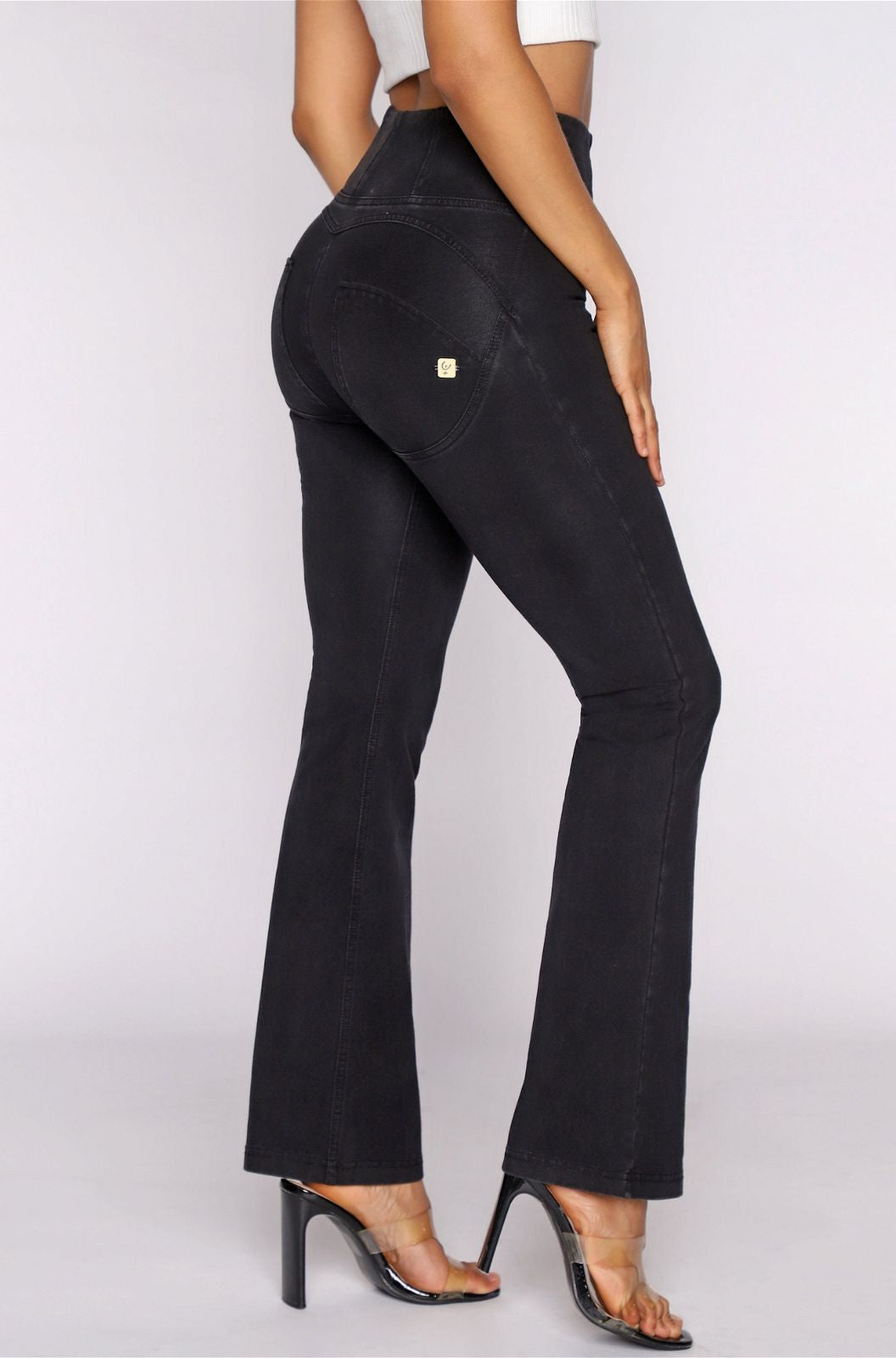 WR.UP® Denim - High Waisted - Petite Flare - Black + Black Stitching