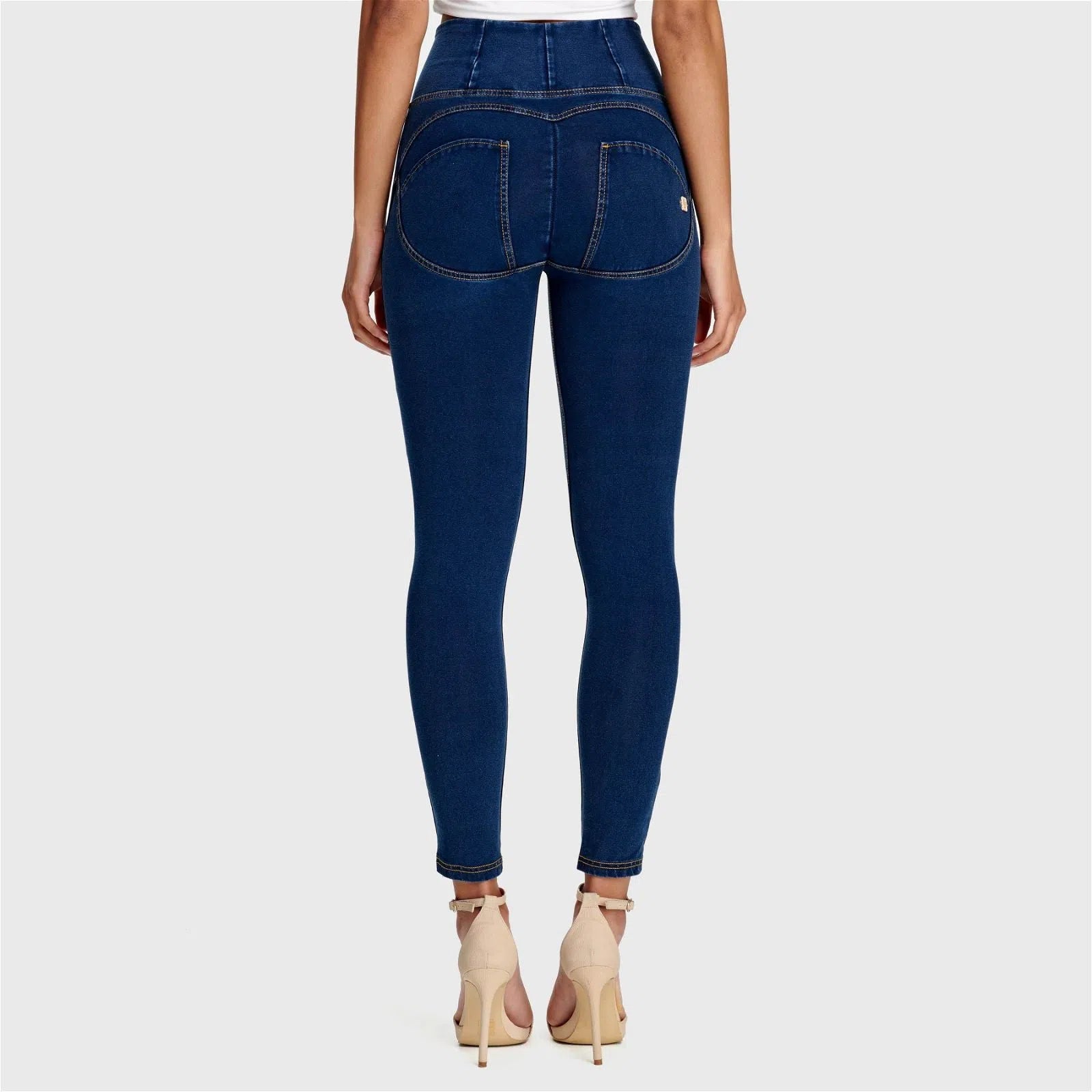 WR.UP® Denim - High Waisted - Petite Length - Dark Blue + Yellow Stitching 3