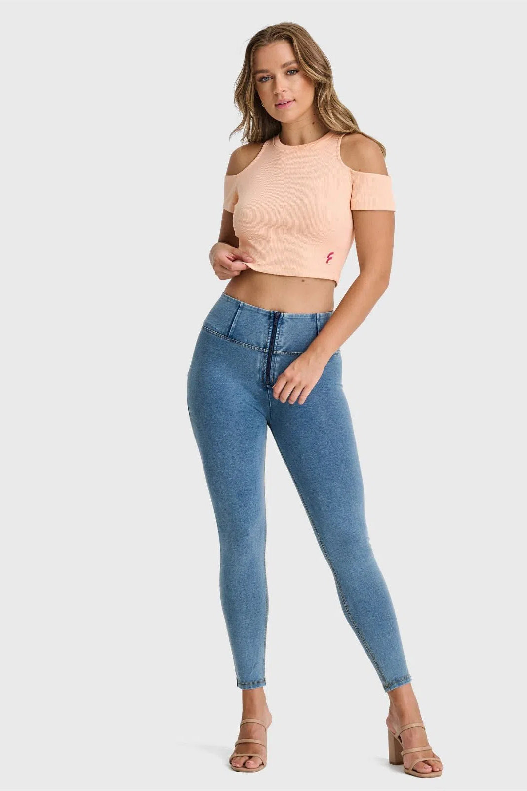 WR.UP® Denim - High Waisted - Petite Length - Light Blue + Yellow Stitching 2