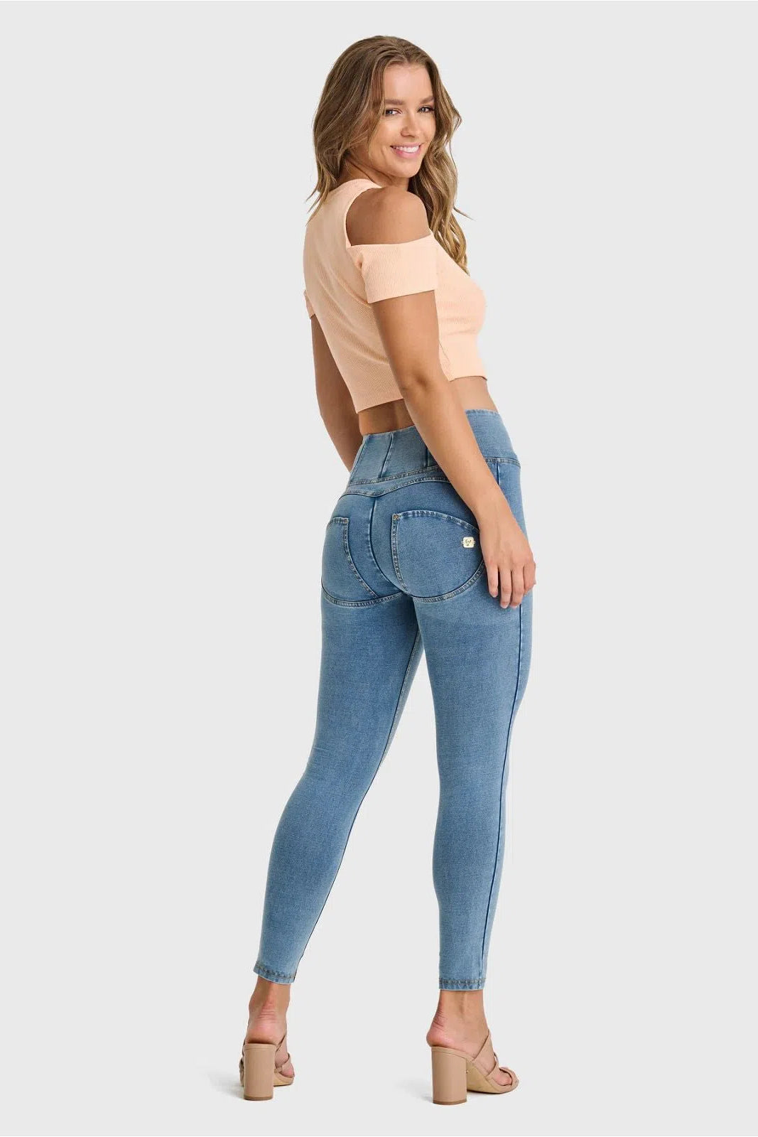 WR.UP® Denim - High Waisted - Petite Length - Light Blue + Yellow Stitching 1