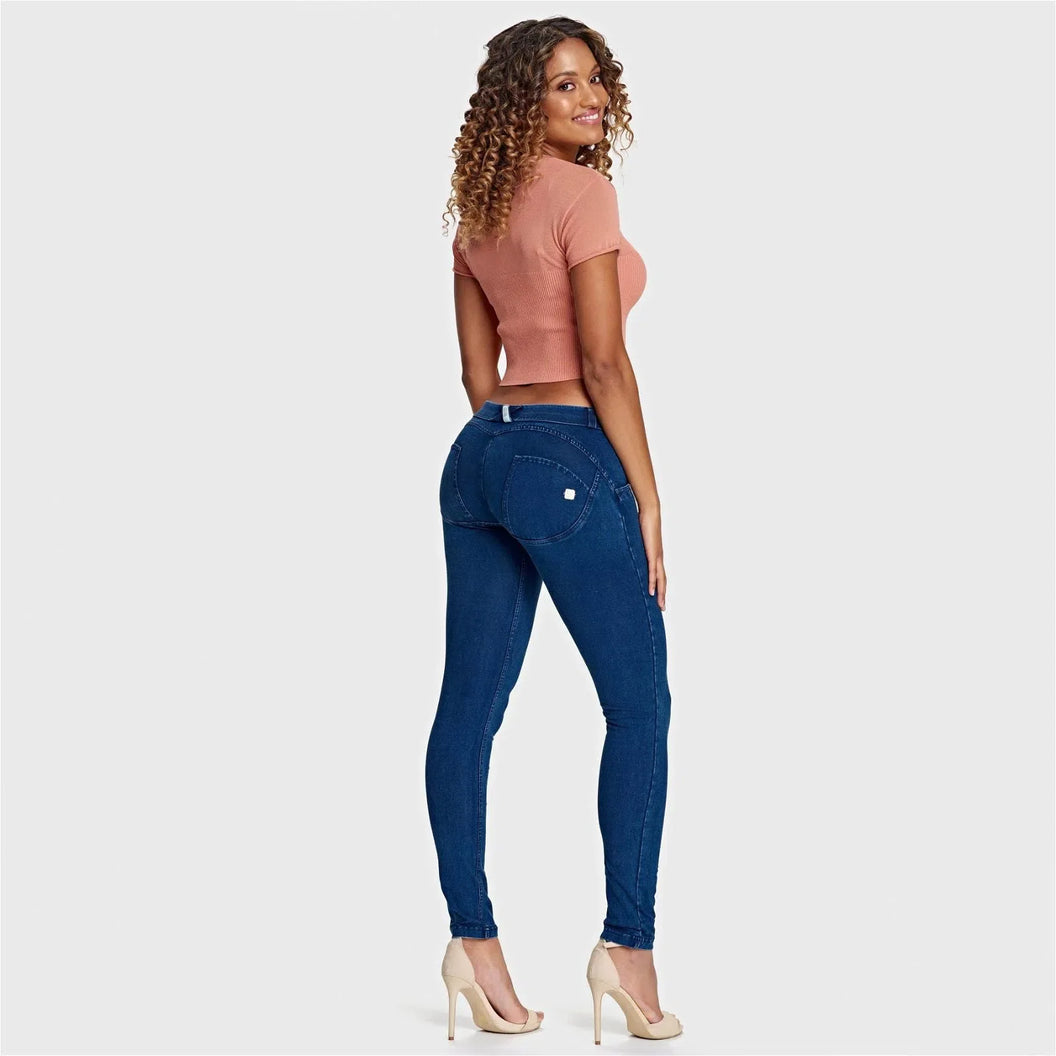 Dark Blue + Blue Stitching Low Rise Full Length WRUP Denim