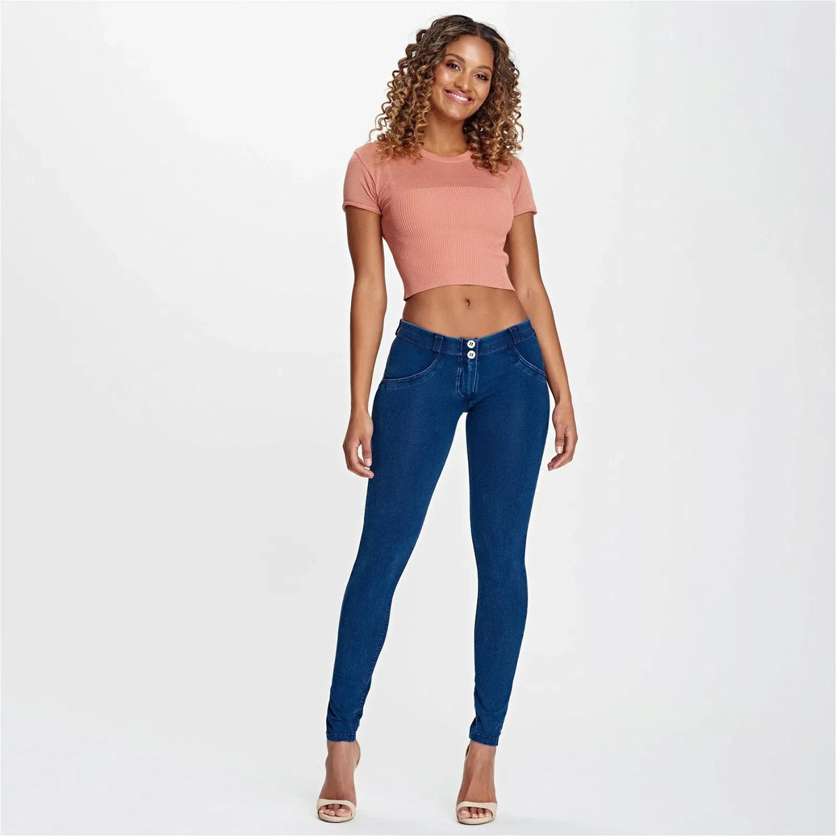 Dark Blue + Blue Stitching Low Rise Full Length WRUP Denim Dark Blue + Blue Stitching Low Rise Full Length WRUP Denim