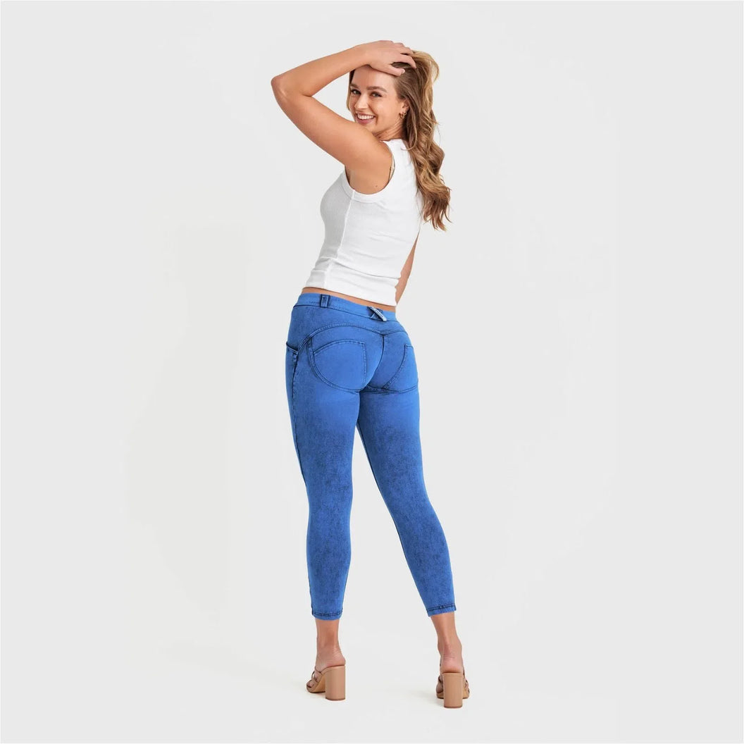 WRUP Denim - Mid Rise - Petite Length - Cobalt Blue + Blue Stitching