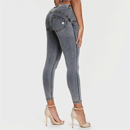 WRUP Denim - Mid Rise - Ankle Length - Grey + Yellow Stitching