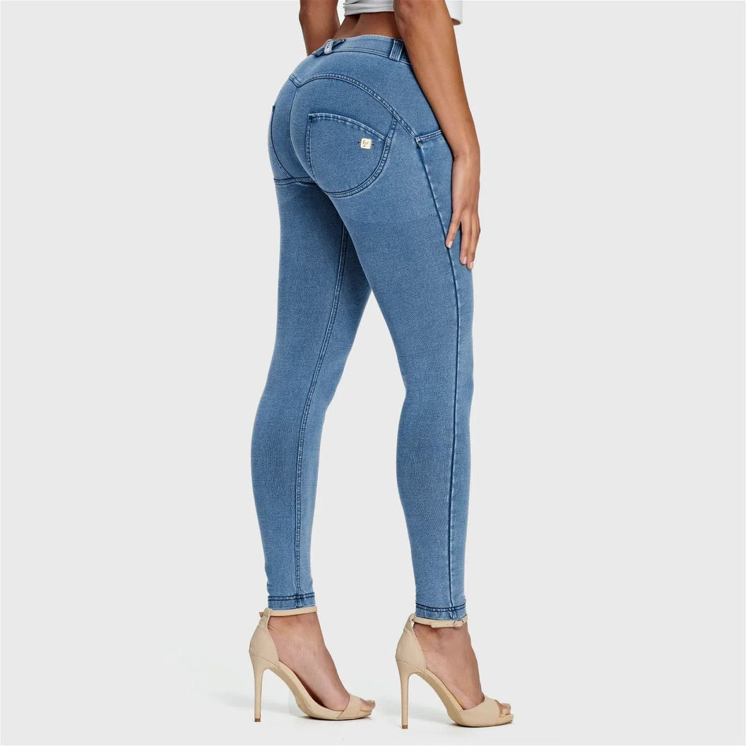 WRUP Denim - Mid Rise - Petite Length - Light Blue + Blue Stitching