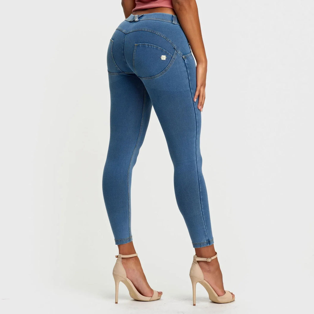 WRUP Denim - Mid Rise - Petite Length - Light Blue + Yellow Stitching