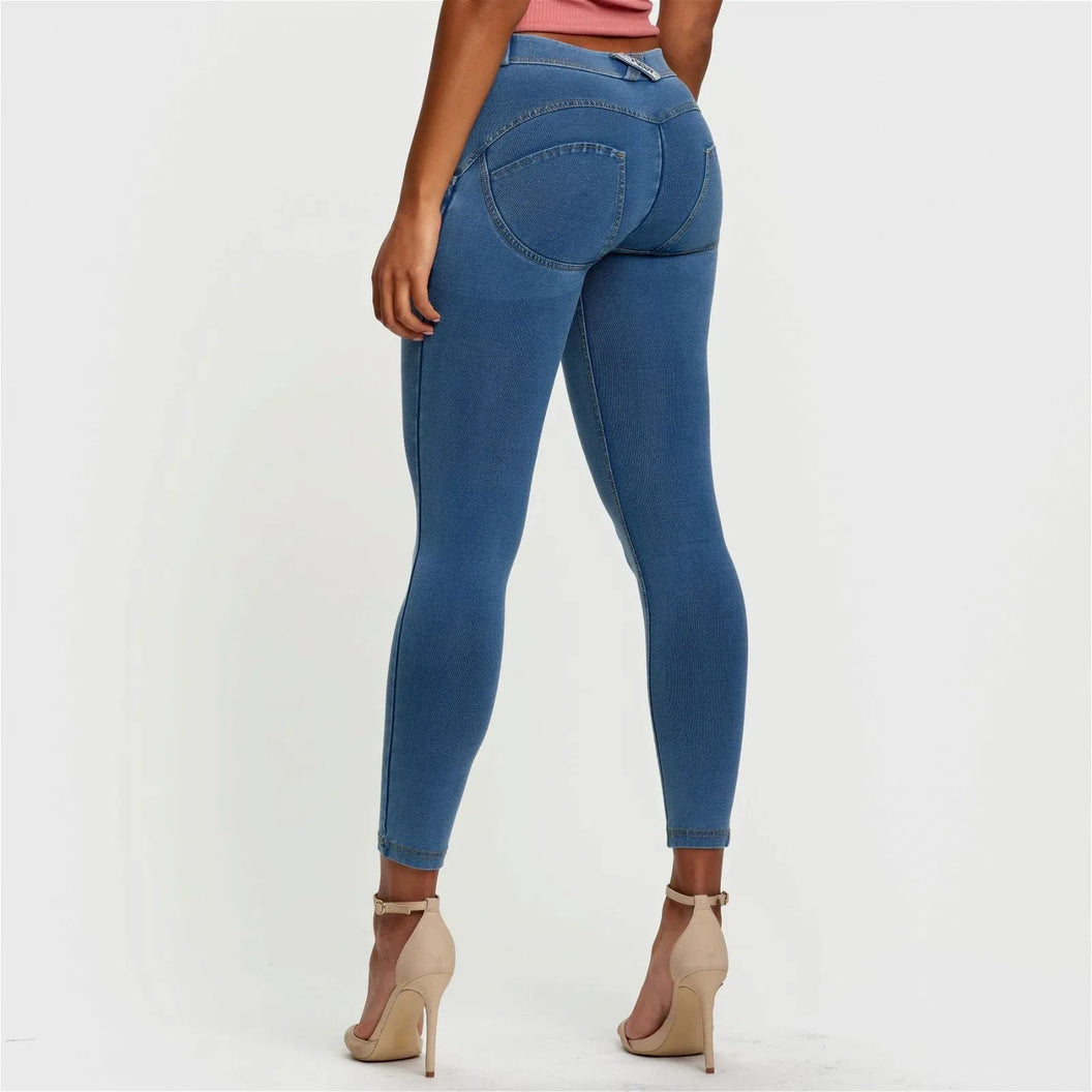 WRUP Denim - Mid Rise - Petite Length - Light Blue + Yellow Stitching