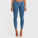 WRUP Denim - Mid Rise - Petite Length - Light Blue + Yellow Stitching