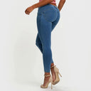 WRUP Denim - Mid Rise - Petite Length - Light Blue + Yellow Stitching