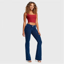 WRUP Denim - Mid Rise - Bell Bottom Flare - Dark Blue + Blue Stitching