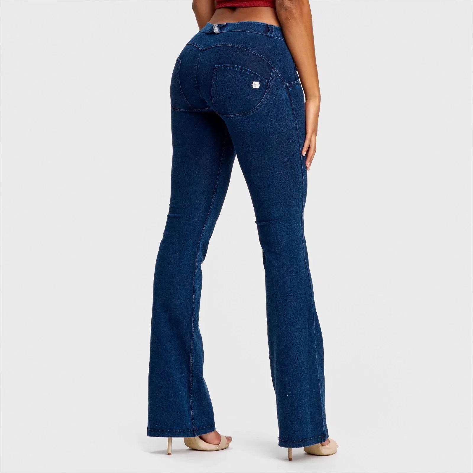 WRUP Denim - Mid Rise - Bell Bottom Flare - Dark Blue + Blue Stitching 1