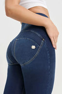 WRUP Denim with Feature Seam - High Waisted - Petite Length - Dark Blue + Beige Stitching