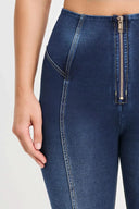 WRUP Denim with Feature Seam - High Waisted - Petite Length - Dark Blue + Beige Stitching