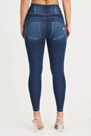WRUP Denim with Feature Seam - High Waisted - Petite Length - Dark Blue + Beige Stitching