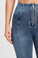 WRUP Denim with Feature Seam - High Waisted - Petite Length - Vintage Blue + Blue Stitching