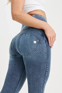 WRUP Denim with Feature Seam - High Waisted - Petite Length - Vintage Blue + Blue Stitching