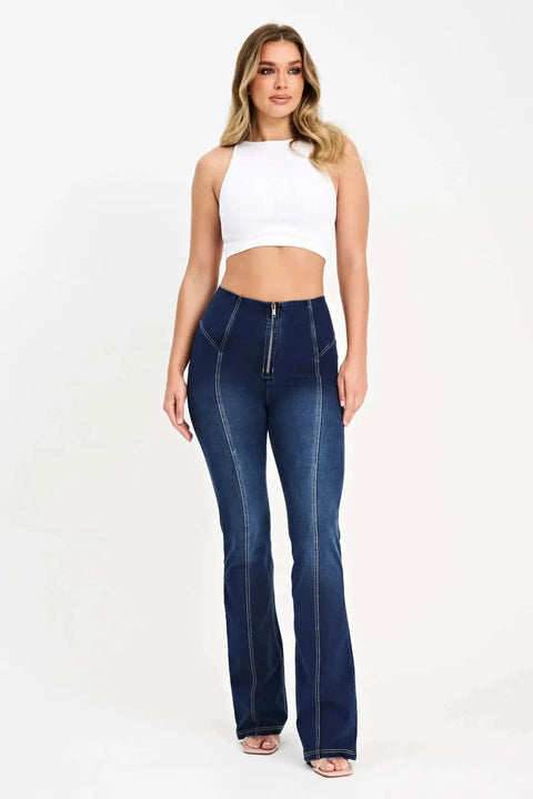 WRUP Denim with Feature Seam High Waisted Bell Bottom Flare