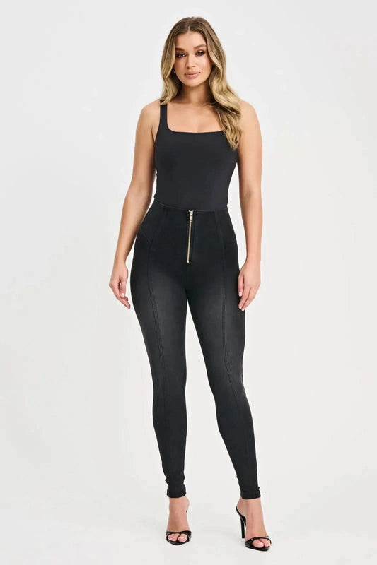 WRUP Denim with Feature Seam - High Waisted - Full Length - Black + Black Stitching