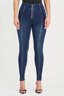 WRUP Denim with Feature Seam - High Waisted - Full Length - Dark Blue + Beige Stitching