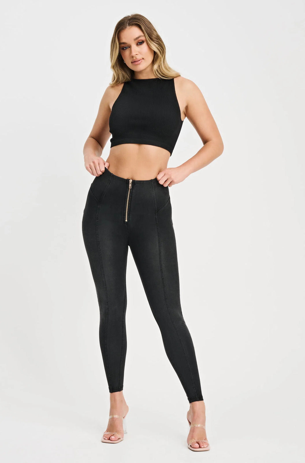 WR.UP® Denim with Feature Seam - High Waisted - Petite Length - Black + Black Stitching