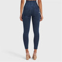 WRUP Denim With Front Pockets - Super High Waisted - Petite Length - Dark Blue + Blue Stitching