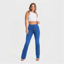 WRUP Denim With Front Pockets - Super High Waisted - Flare - Cobalt Blue + Blue Stitching