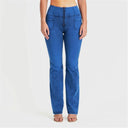 WRUP Denim With Front Pockets - Super High Waisted - Flare - Cobalt Blue + Blue Stitching