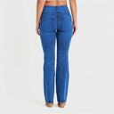 WRUP Denim With Front Pockets - Super High Waisted - Flare - Cobalt Blue + Blue Stitching
