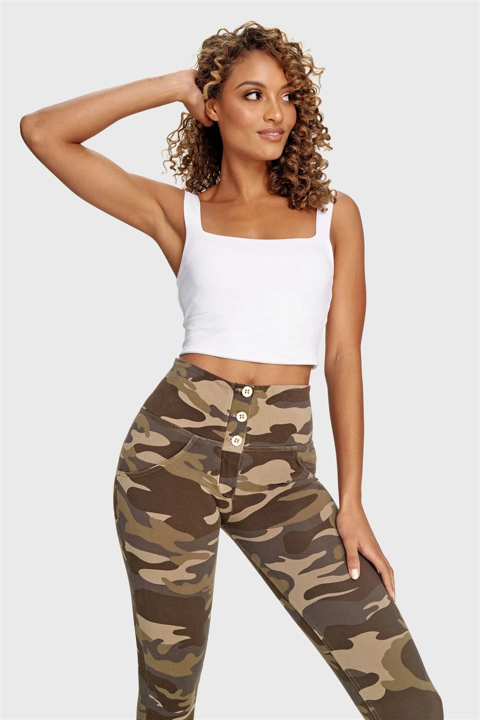 WR.UP® Fashion 3 Button - High Waisted - Petite Length - Brown Camo 3