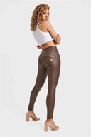 WRUP Faux Leather - High Waisted - Petite Length - Chocolate