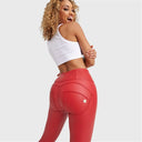 WRUP Faux Leather - High Waisted - Petite Length - Red