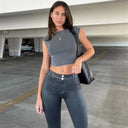 WRUP Lustrous Faux Leather - 2 Button High Waisted - Full Length - Black
