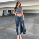 WRUP Lustrous Faux Leather - 2 Button High Waisted - Full Length - Black