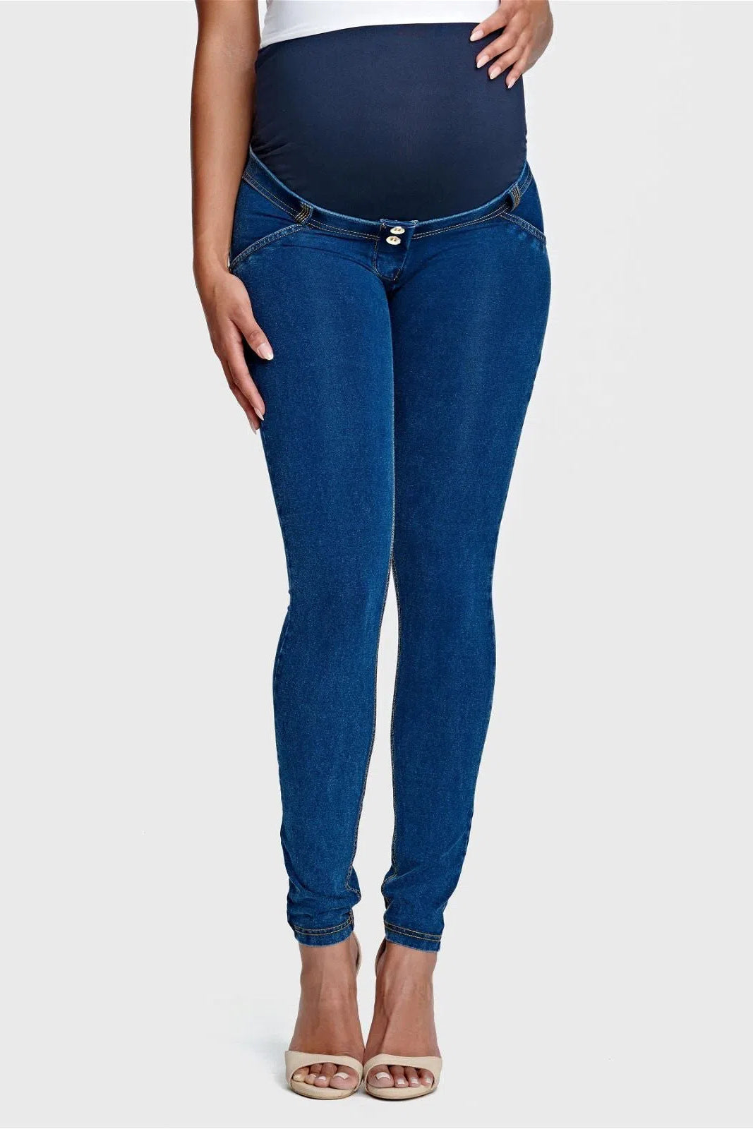 WR.UP® Maternity Denim - Full Length - Dark Blue + Yellow Stitching 2