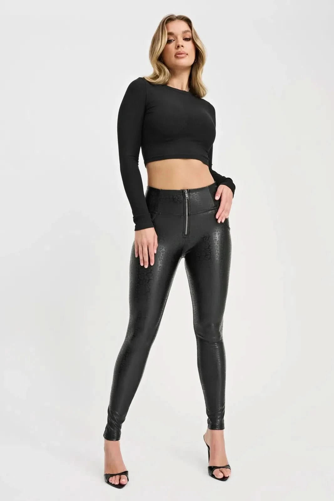 Black High Waisted Full Length WRUP Panther Faux Leather Black High Waisted Full Length WRUP Panther Faux Leather