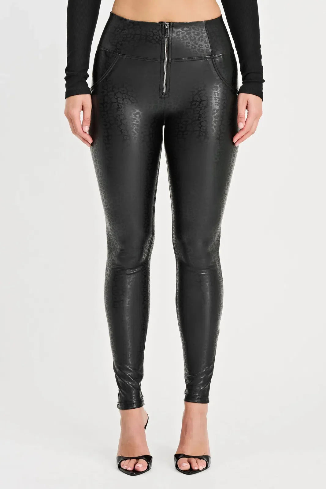 Black High Waisted Full Length WRUP Panther Faux Leather Black High Waisted Full Length WRUP Panther Faux Leather