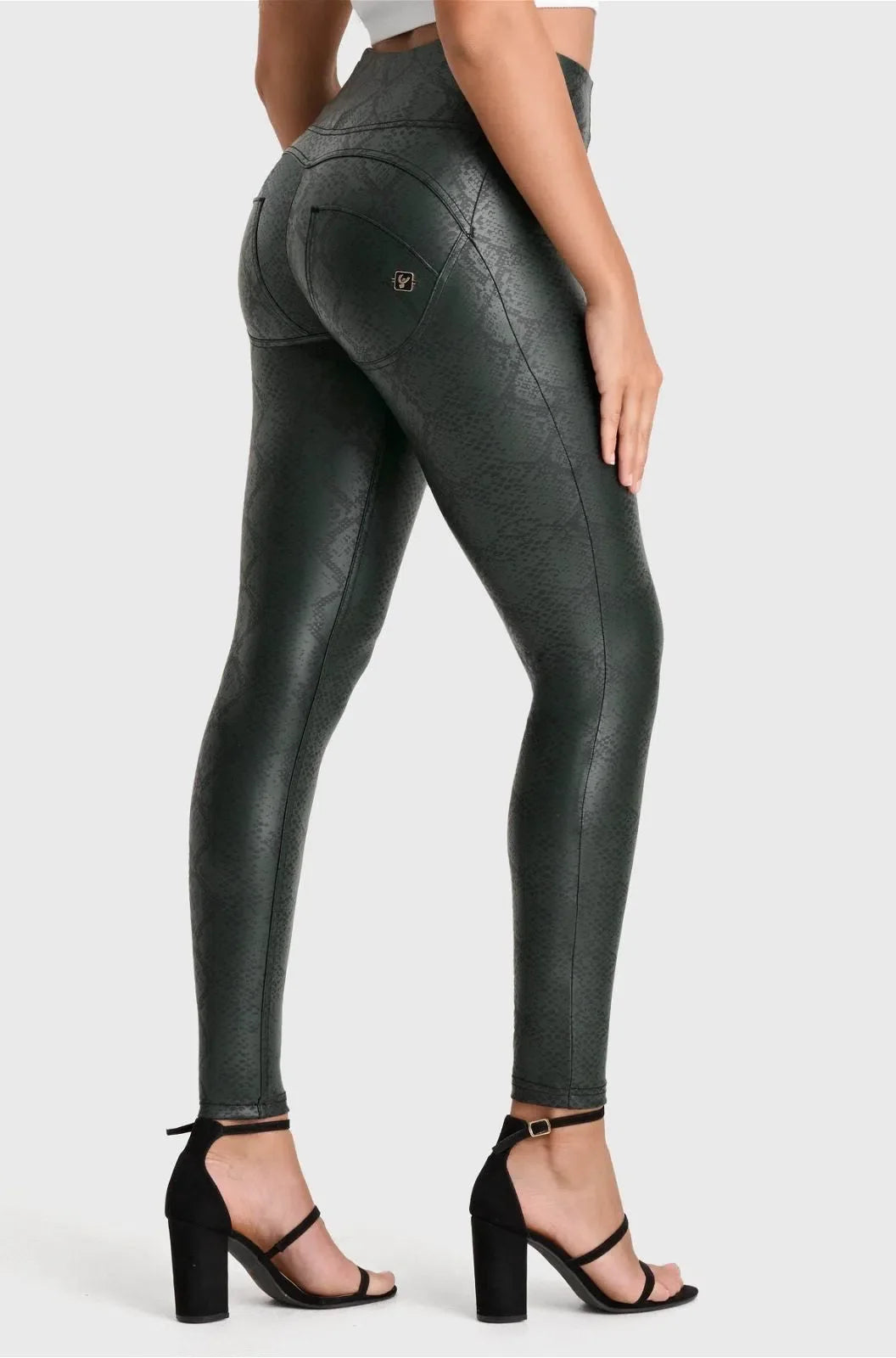 WRUP Python Faux Leather Limited Edition - High Waisted - Full Length - Forest Mist