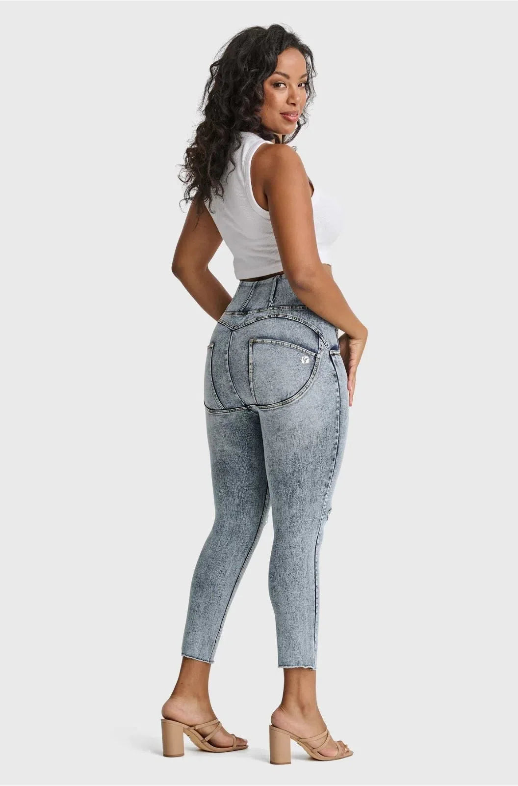 WR.UP® SNUG Curvy Ripped Jeans - High Waisted - Petite Length - Blue Stonewash + Yellow Stitching