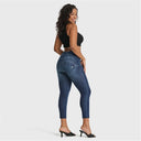 WRUP SNUG Distressed Jeans - High Waisted - Petite Length - Dark Blue + Blue Stitching