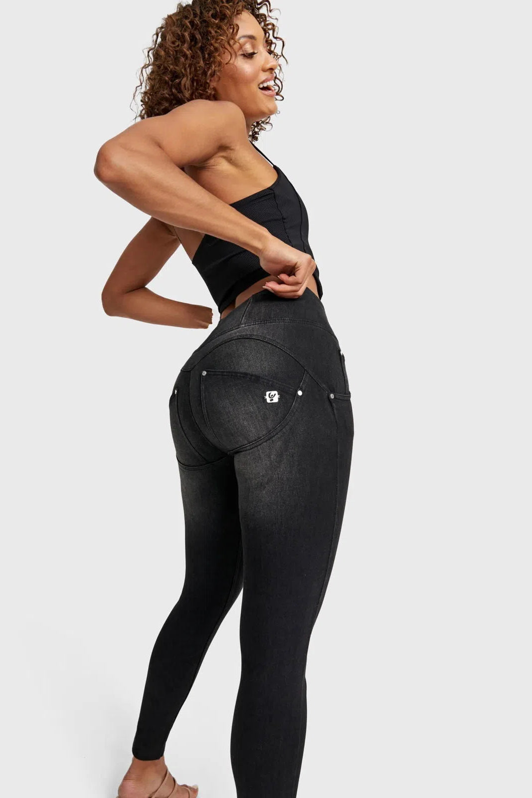 WR.UP® SNUG Distressed Jeans - High Waisted - Full Length - Black + Black Stitching 2