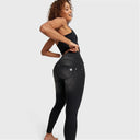 WRUP SNUG Distressed Jeans - High Waisted - Full Length - Black + Black Stitching