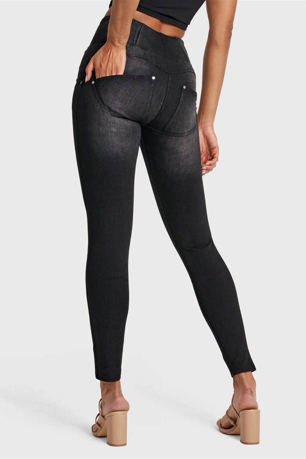 WR.UP® SNUG Distressed Jeans - High Waisted - Petite Length - Black + Black Stitching 3