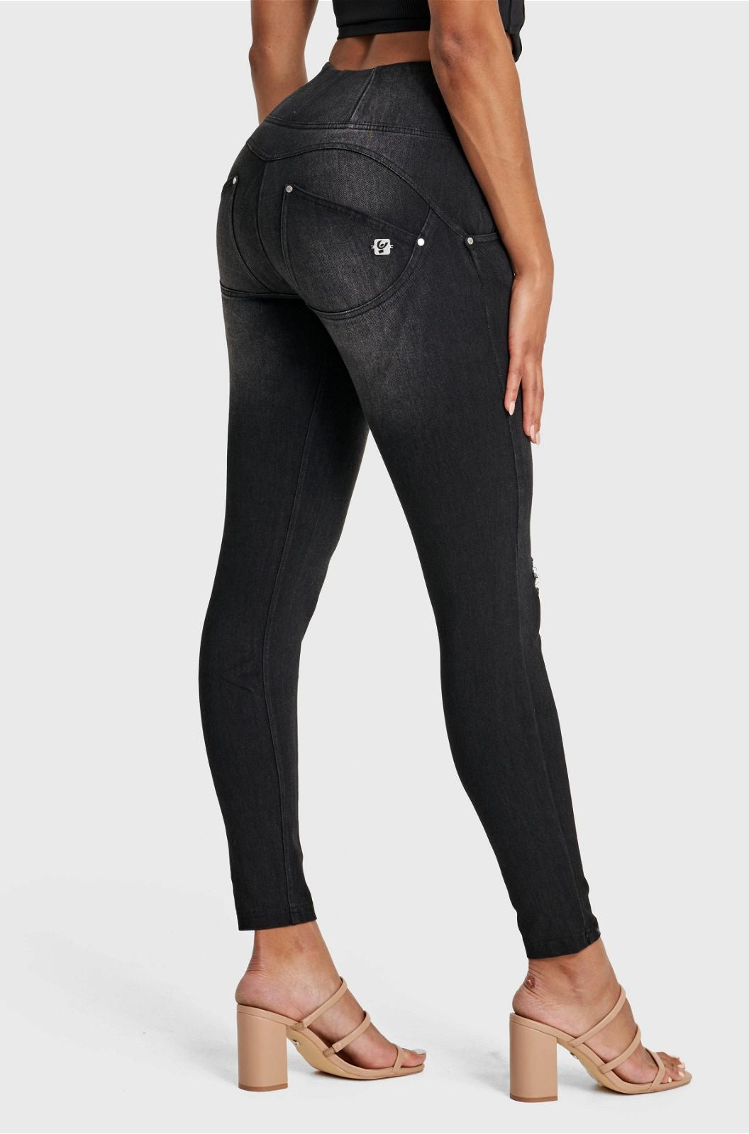 WR.UP® SNUG Distressed Jeans - High Waisted - Petite Length - Black + Black Stitching