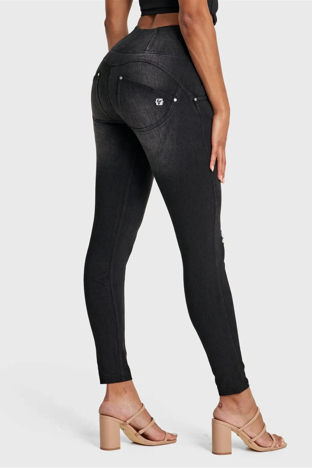 WR.UP® SNUG Distressed Jeans - High Waisted - Petite Length - Black + Black Stitching 1