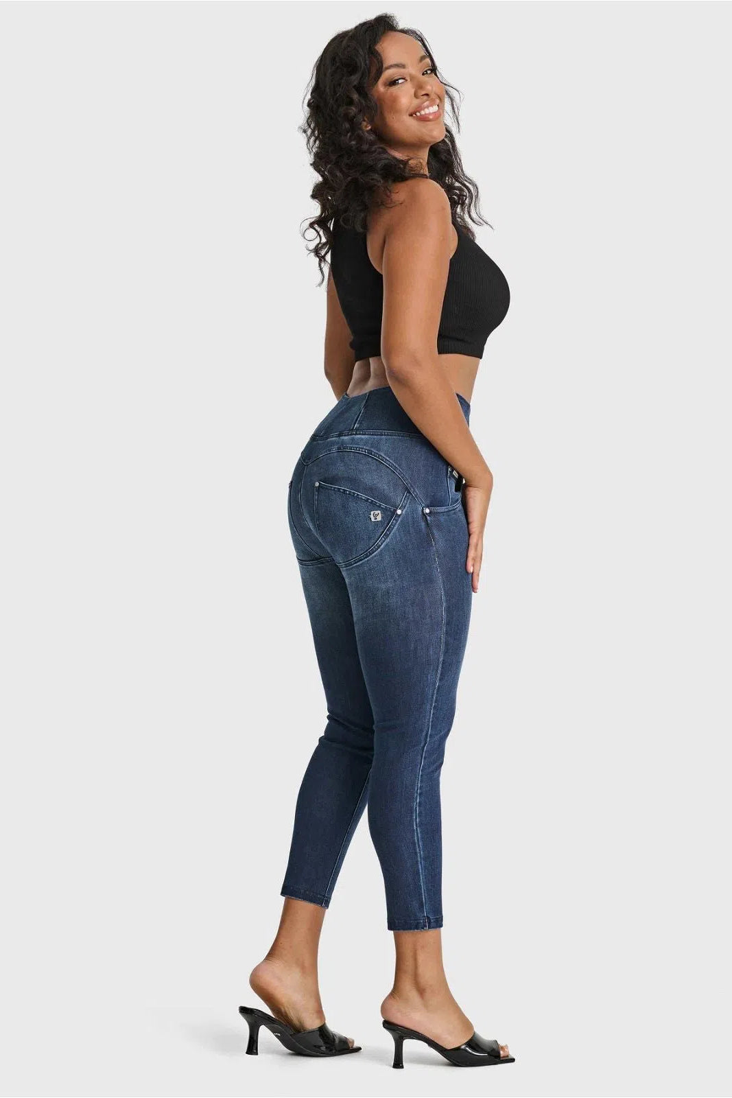 WR.UP® SNUG Distressed Jeans - High Waisted - Petite Length - Dark Blue + Blue Stitching 2